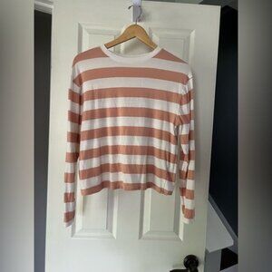 A New Day Women’s Striped Long Sleeve Shirt Peach Rust White Stretch Top Small S